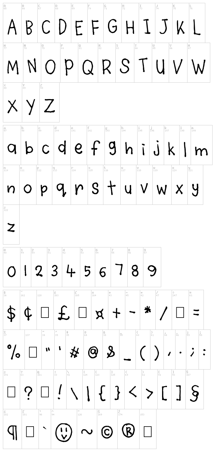 Violety Crumble font map